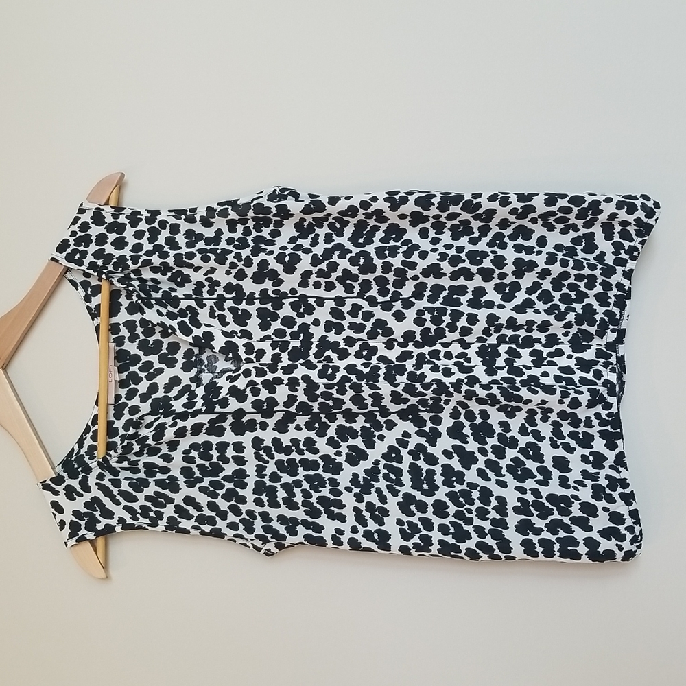 LOFT V-Neck Tank Top, Cheetah Print, Black and Cream, Small